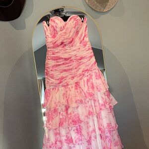 Elegant Pink Floral Prom Dress